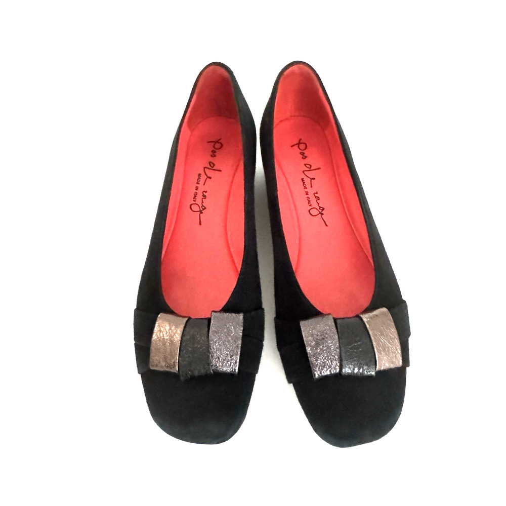 Pas Ole Rouge Shoes 38.5 US 7.5 Black Suede Accent Slip-On Wedge Loafers Italy